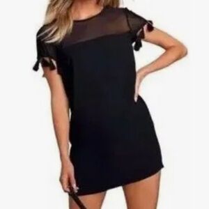 Lulus Black Sheer Sleeve Mini Dress Tassel Mesh Shift Dress Formal or Casual